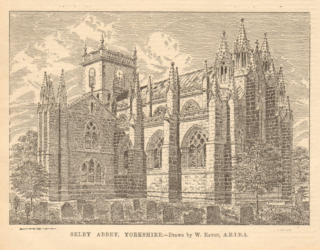 Selby Abbey, Yorkshire. - Drawn by W. Eaton, A.R.I.B.A. 1905 old antique print